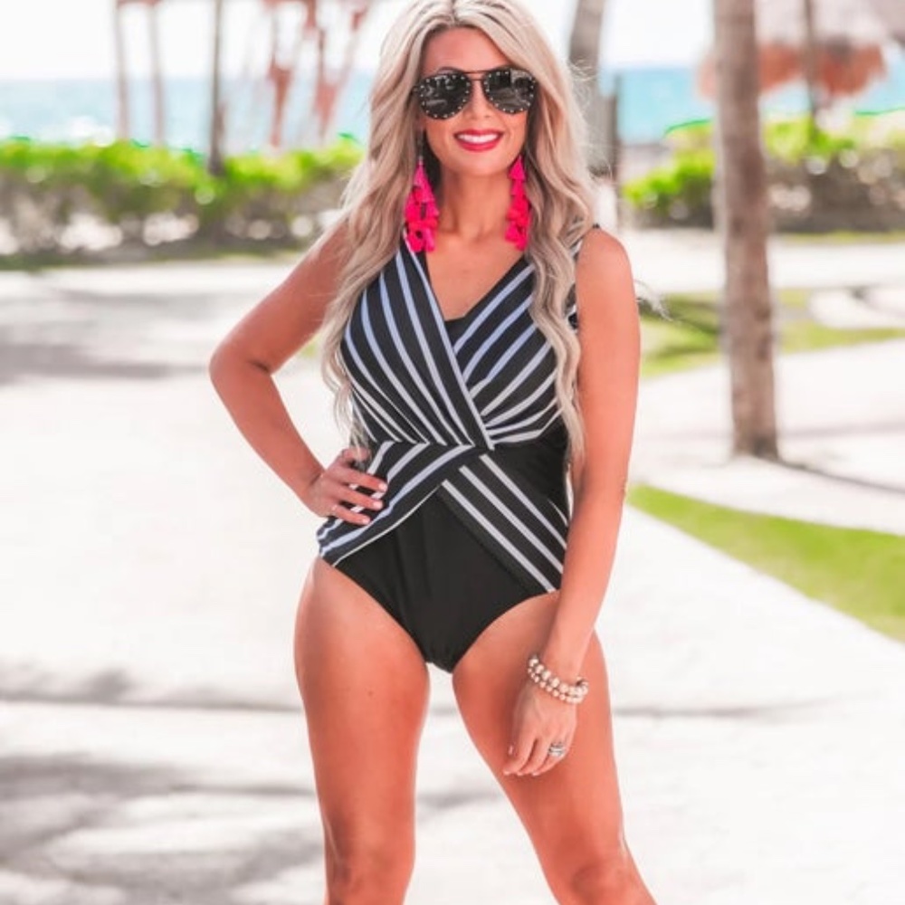Treasure Island Striped Swimsuit NEW